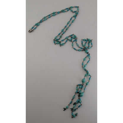 Boho Lariat Glass Turquoise Blue Beaded Necklace 28 Inch