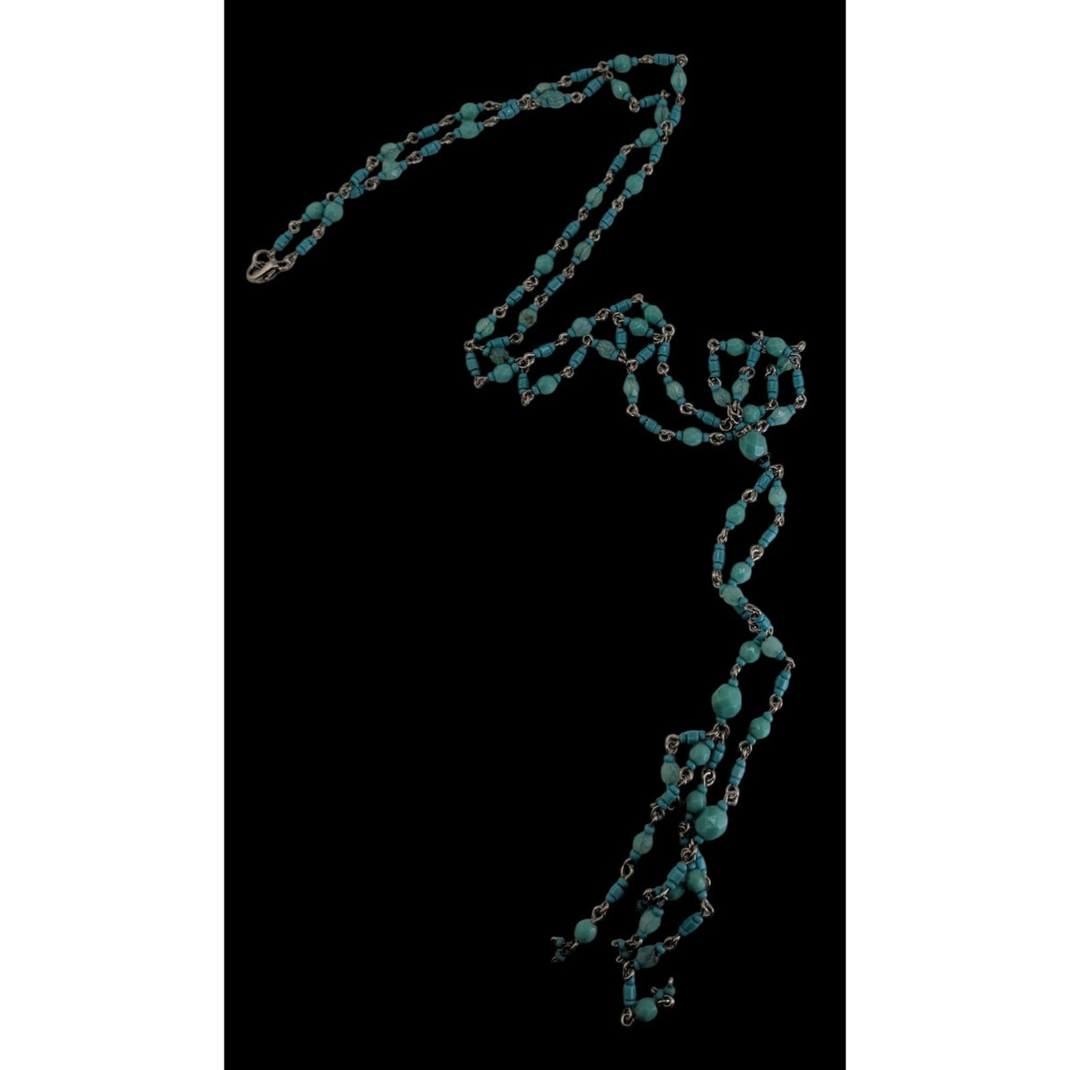 Boho Lariat Glass Turquoise Blue Beaded Necklace 28 Inch