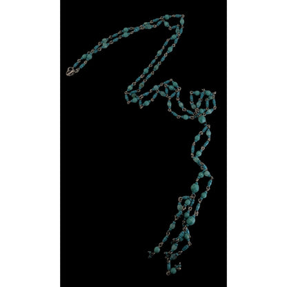 Boho Lariat Glass Turquoise Blue Beaded Necklace 28 Inch