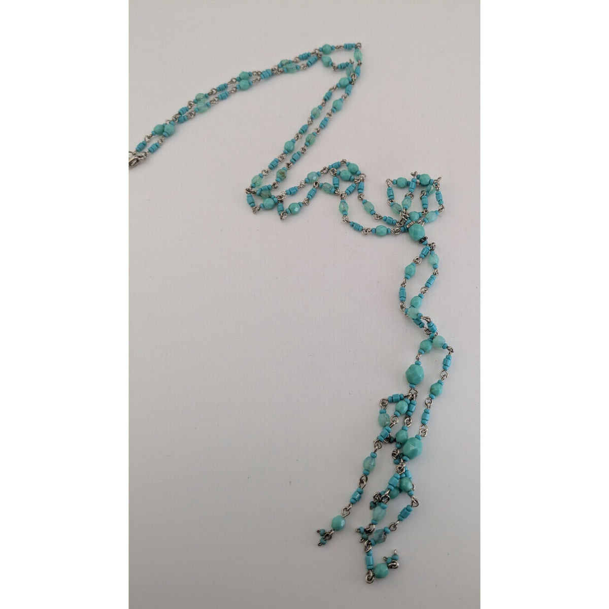Boho Lariat Glass Turquoise Blue Beaded Necklace 28 Inch