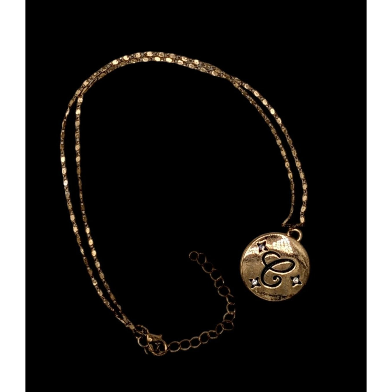 Elegant Glam Cursive Letter C Initial Necklace With Rhinestone Accents