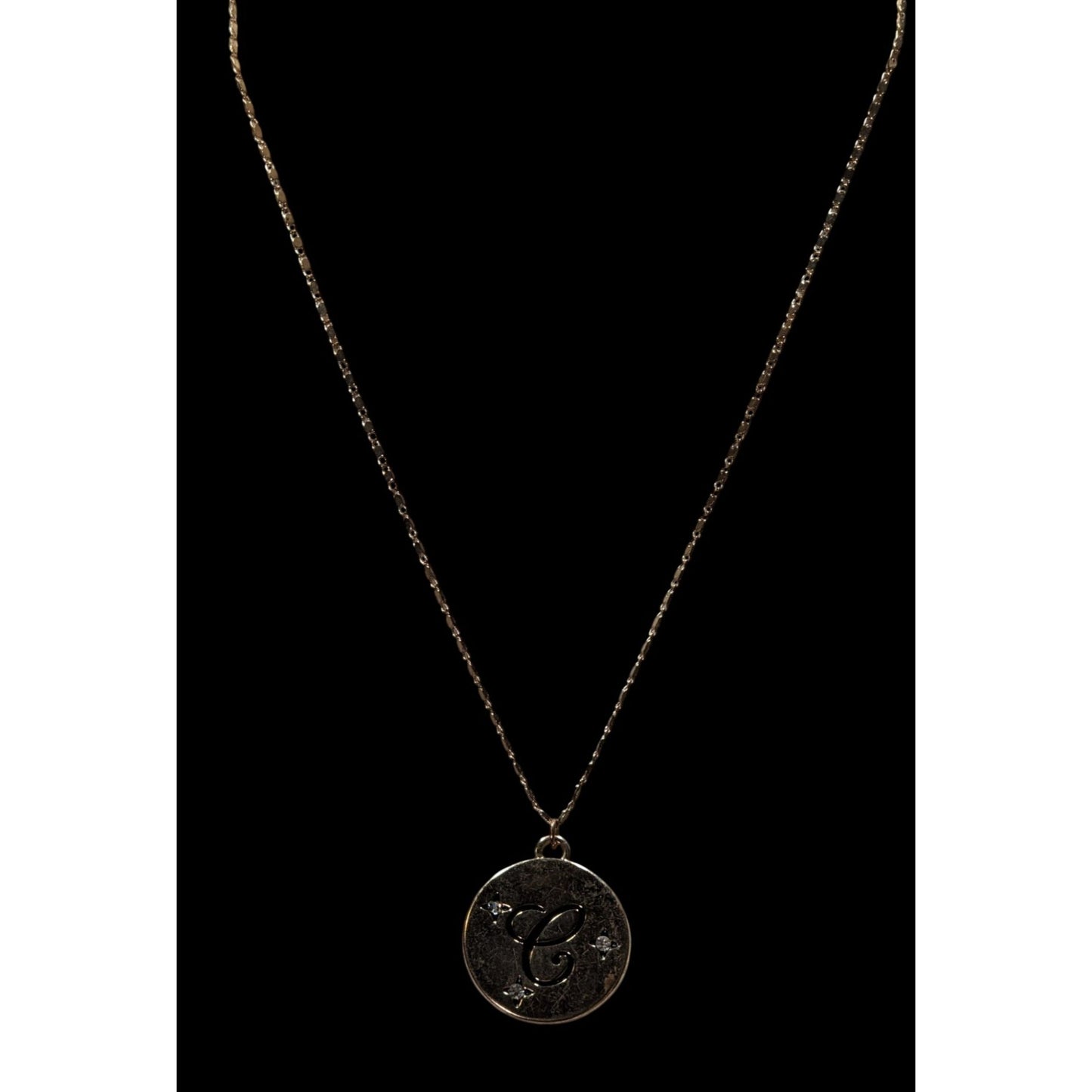 Elegant Glam Cursive Letter C Initial Necklace With Rhinestone Accents