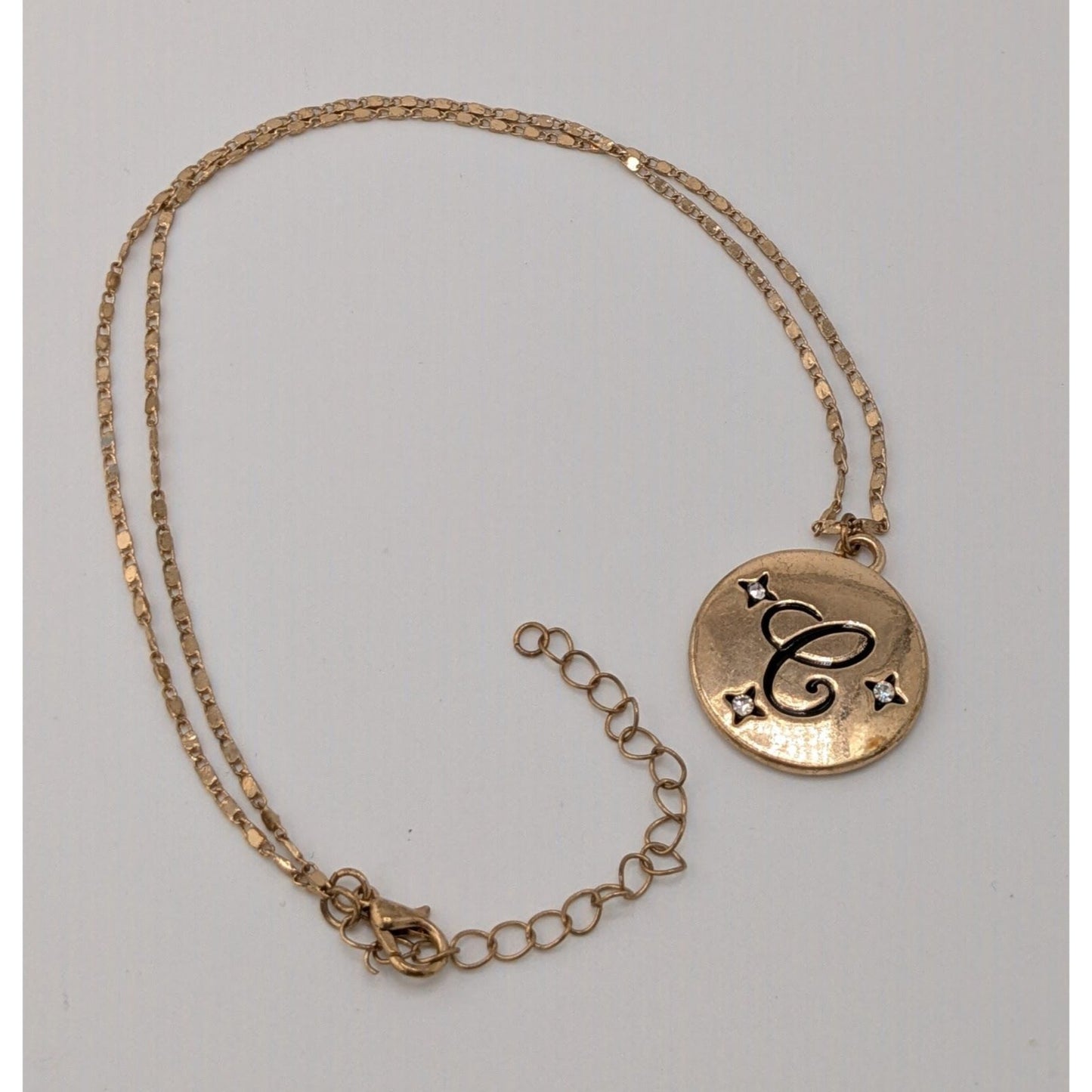 Elegant Glam Cursive Letter C Initial Necklace With Rhinestone Accents