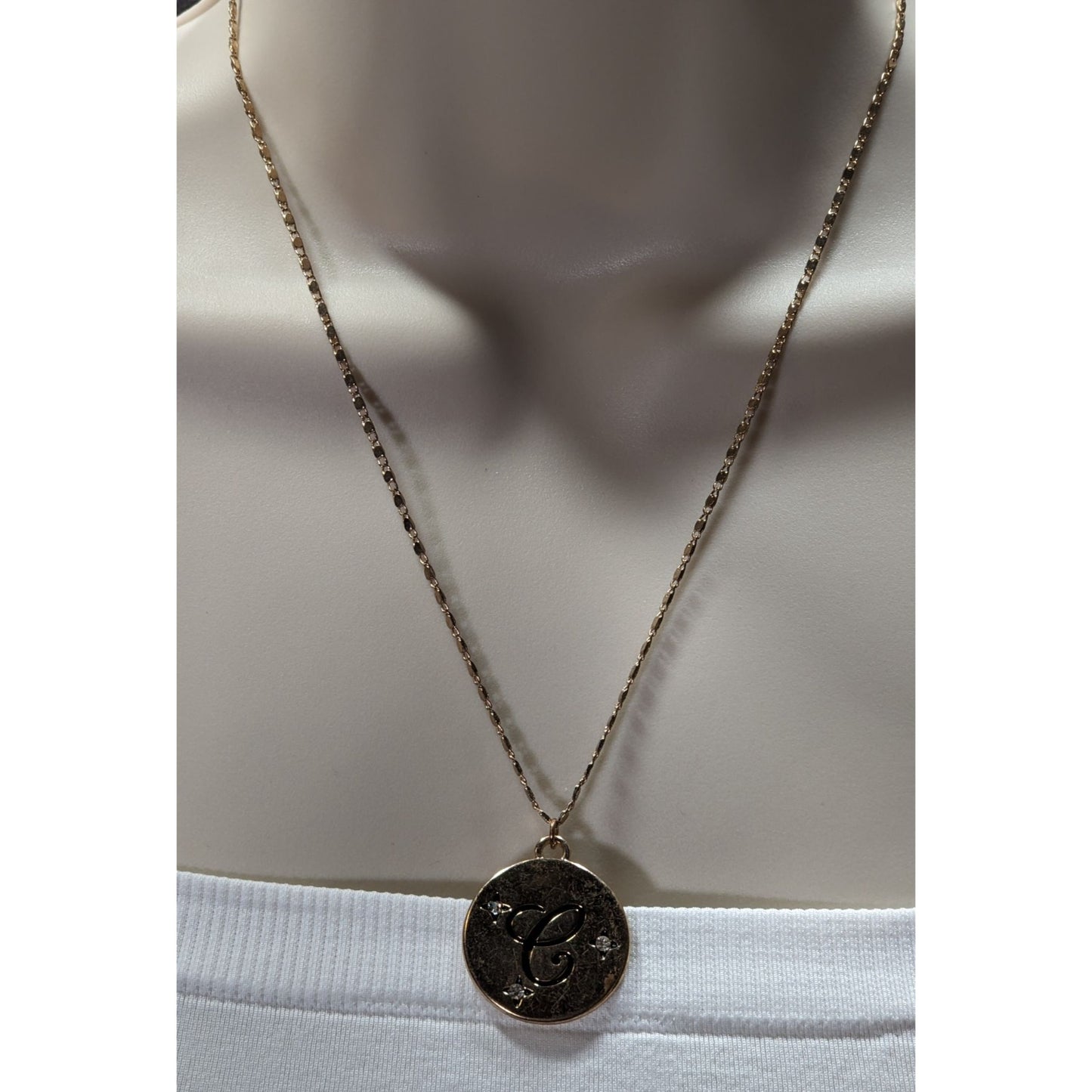 Elegant Glam Cursive Letter C Initial Necklace With Rhinestone Accents