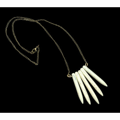 Howlite Graduated Spike White And Gold Tone Pendant Necklace