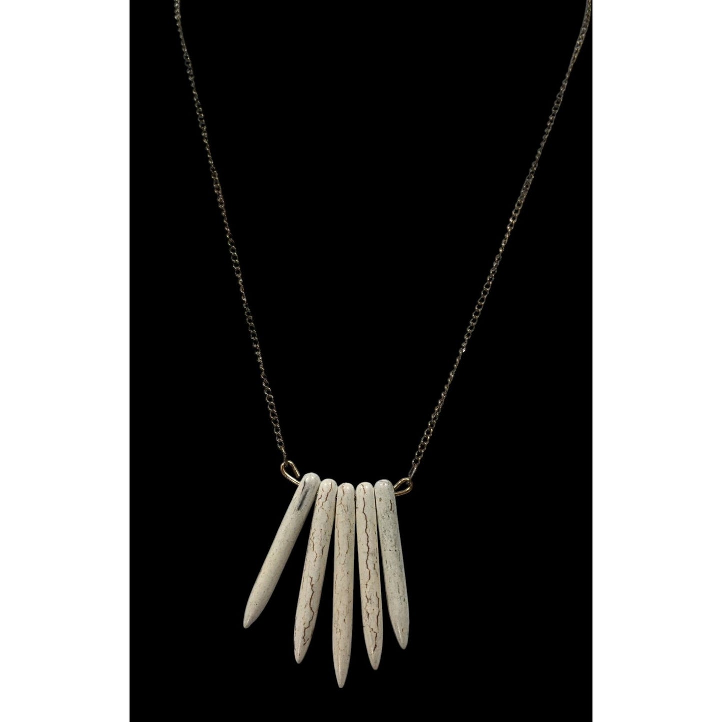 Howlite Graduated Spike White And Gold Tone Pendant Necklace