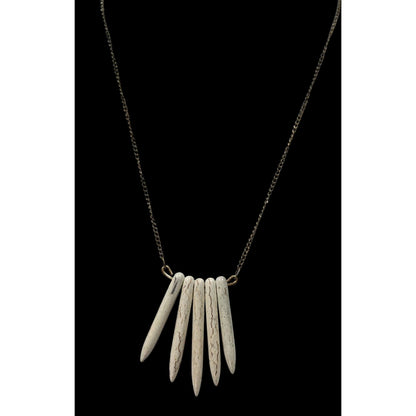 Howlite Graduated Spike White And Gold Tone Pendant Necklace