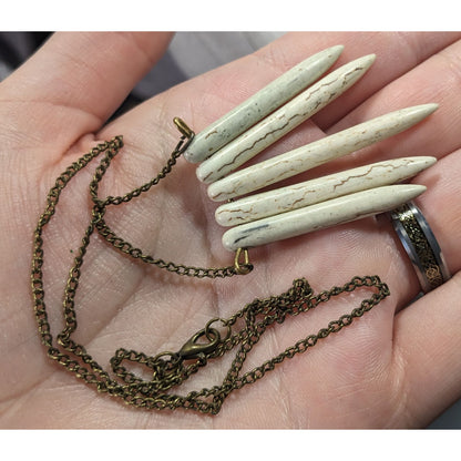 Howlite Graduated Spike White And Gold Tone Pendant Necklace