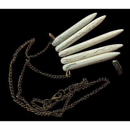 Howlite Graduated Spike White And Gold Tone Pendant Necklace