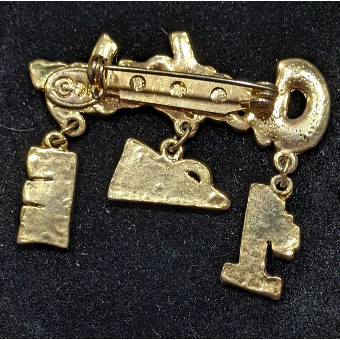 Vintage Rainbow Cheerleader Dangling Charm Brooch Signed DM