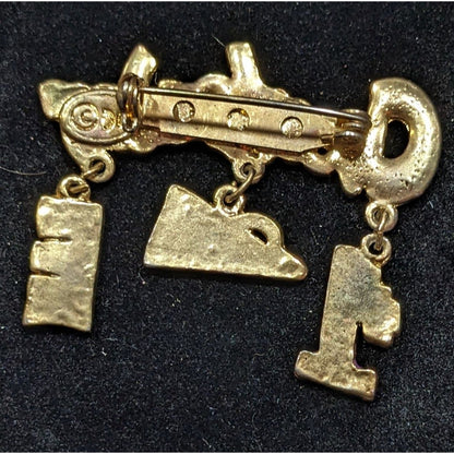 Vintage Rainbow Cheerleader Dangling Charm Brooch Signed DM