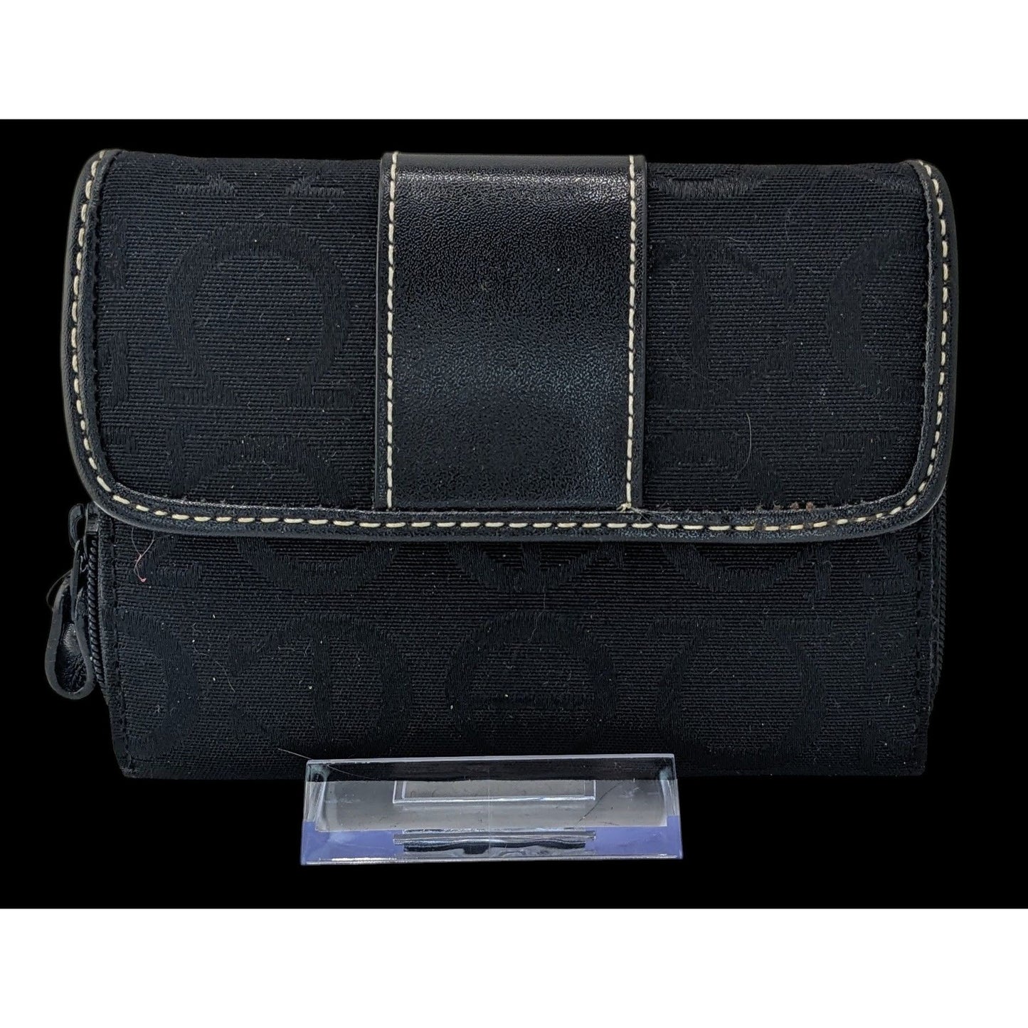Etienne Aigner Black Monogram Canvas Wallet 5"x4"x1" With Snap & Zipper Closures