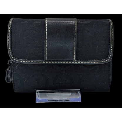 Etienne Aigner Black Monogram Canvas Wallet 5"x4"x1" With Snap & Zipper Closures