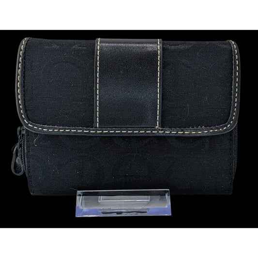 Etienne Aigner Black Monogram Canvas Wallet 5"x4"x1" With Snap & Zipper Closures