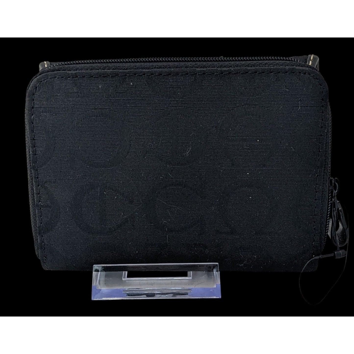 Etienne Aigner Black Monogram Canvas Wallet 5"x4"x1" With Snap & Zipper Closures