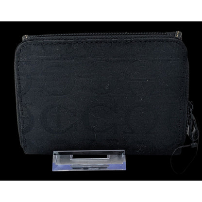 Etienne Aigner Black Monogram Canvas Wallet 5"x4"x1" With Snap & Zipper Closures