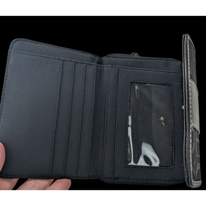 Etienne Aigner Black Monogram Canvas Wallet 5"x4"x1" With Snap & Zipper Closures