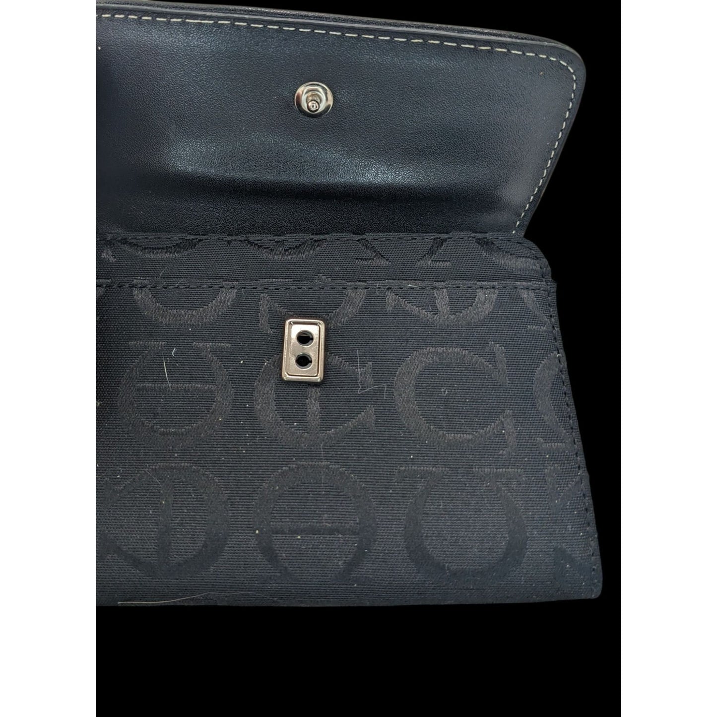 Etienne Aigner Black Monogram Canvas Wallet 5"x4"x1" With Snap & Zipper Closures