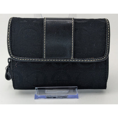 Etienne Aigner Black Monogram Canvas Wallet 5"x4"x1" With Snap & Zipper Closures