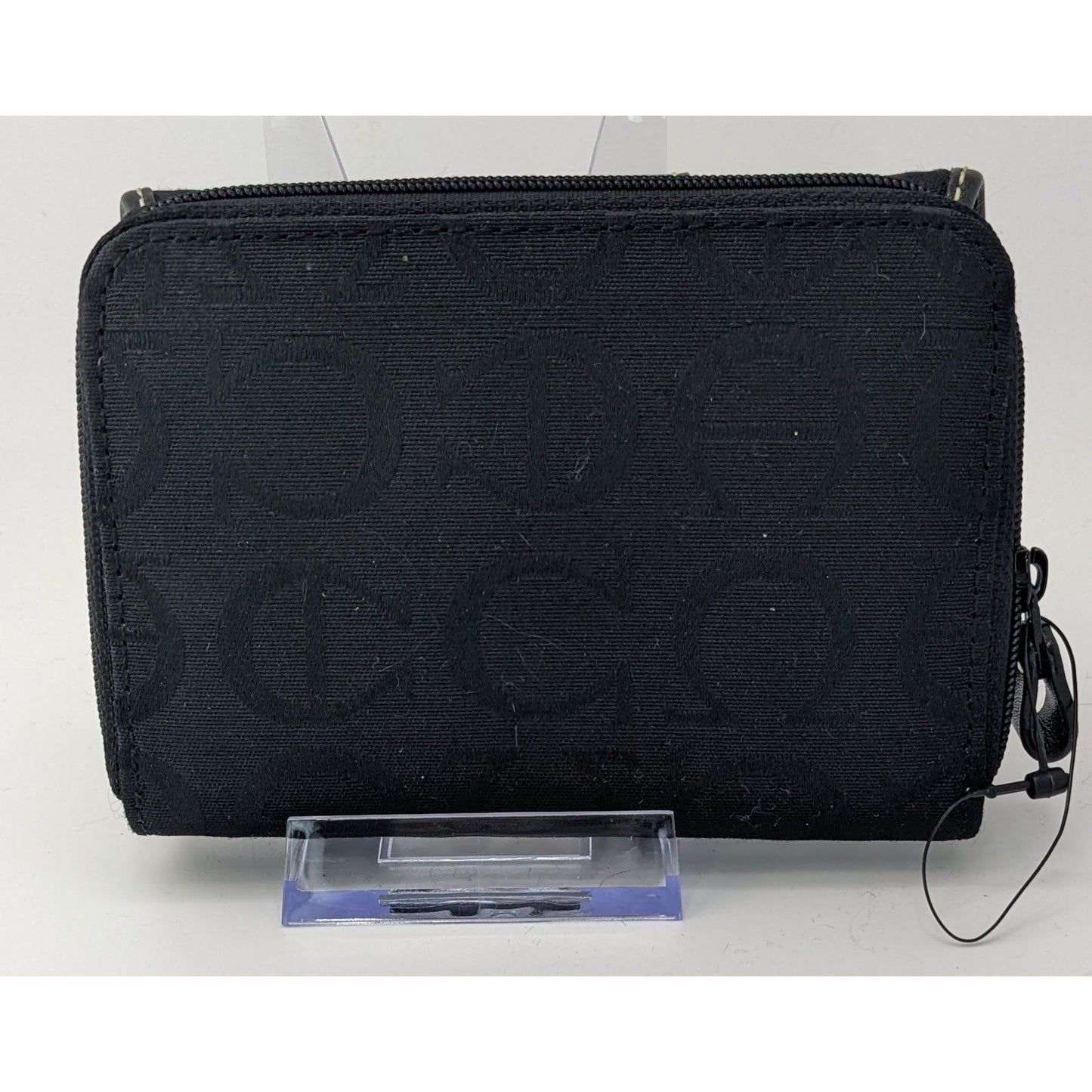 Etienne Aigner Black Monogram Canvas Wallet 5"x4"x1" With Snap & Zipper Closures