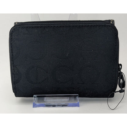 Etienne Aigner Black Monogram Canvas Wallet 5"x4"x1" With Snap & Zipper Closures