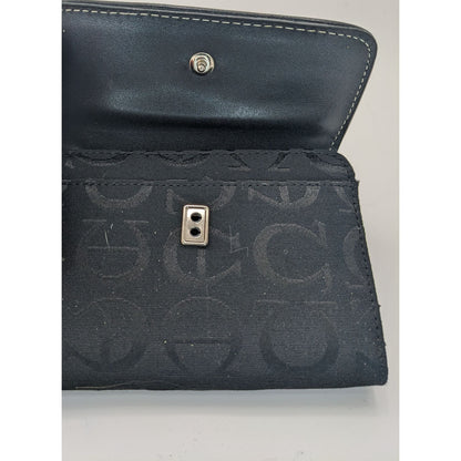 Etienne Aigner Black Monogram Canvas Wallet 5"x4"x1" With Snap & Zipper Closures