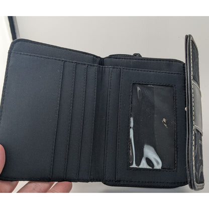 Etienne Aigner Black Monogram Canvas Wallet 5"x4"x1" With Snap & Zipper Closures
