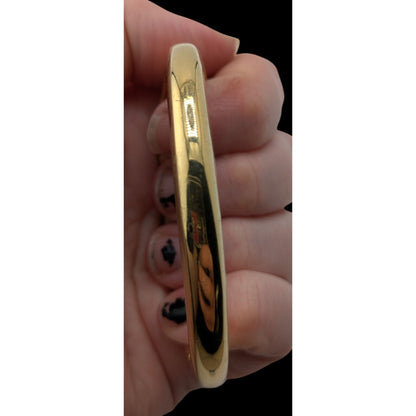 Vintage Napier Gold Tone Hinged Bangle Bracelet Black Cream Enamel Statement Cuff