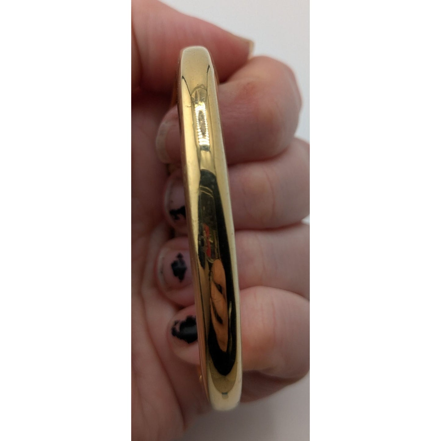 Vintage Napier Gold Tone Hinged Bangle Bracelet Black Cream Enamel Statement Cuff