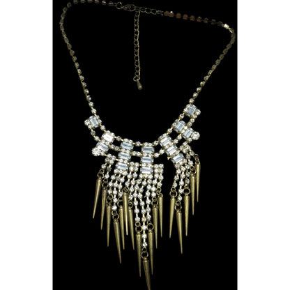 Industrial Glam Rhinestone Gold Tone Statement Necklace