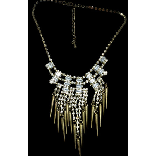 Industrial Glam Rhinestone Gold Tone Statement Necklace