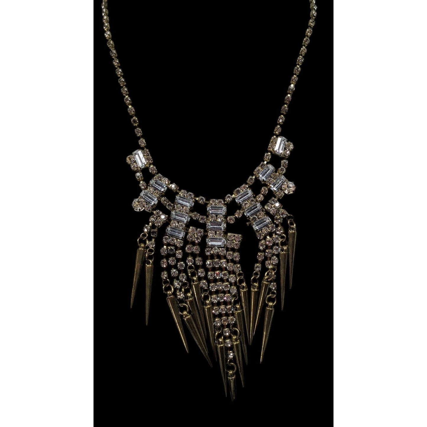 Industrial Glam Rhinestone Gold Tone Statement Necklace