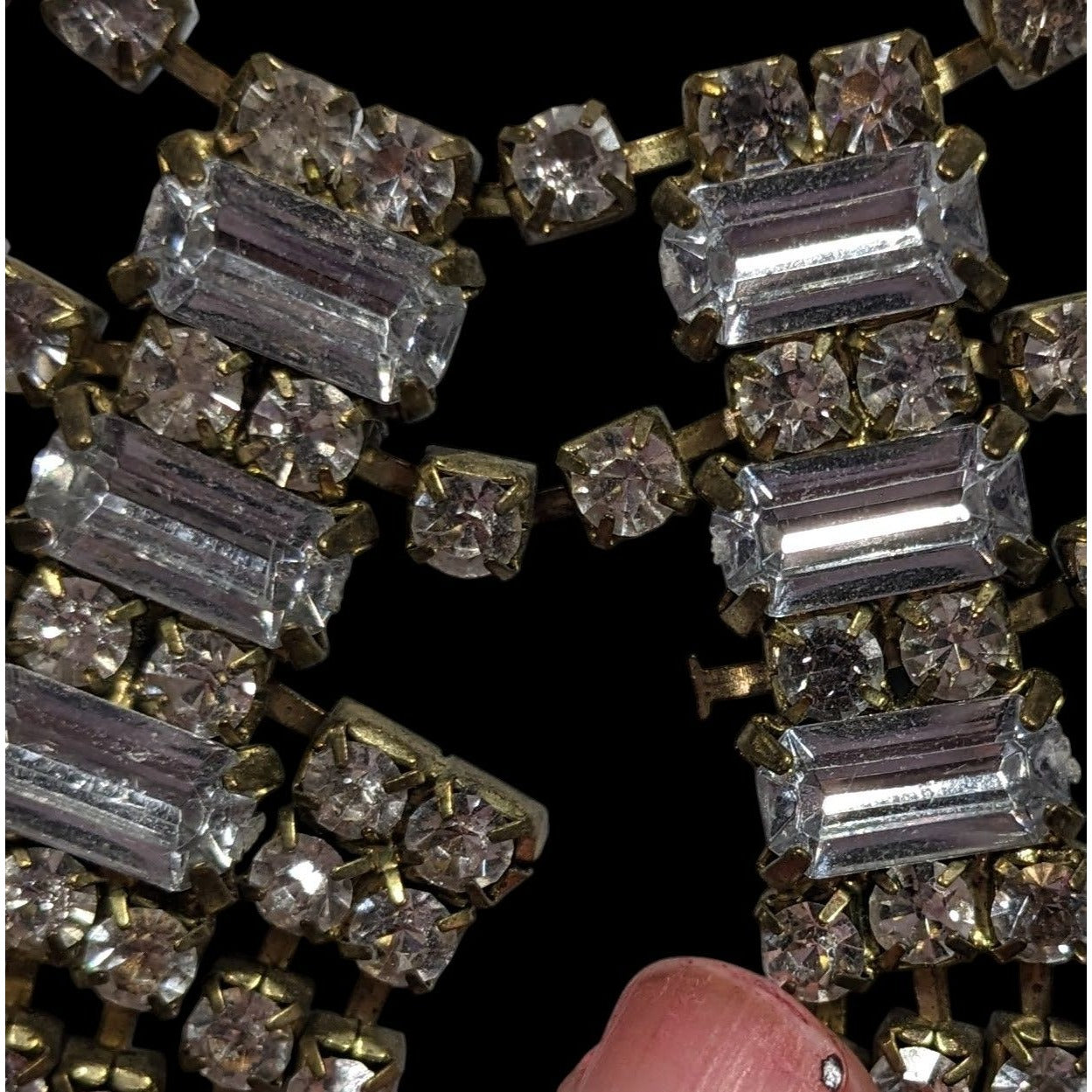 Industrial Glam Rhinestone Gold Tone Statement Necklace
