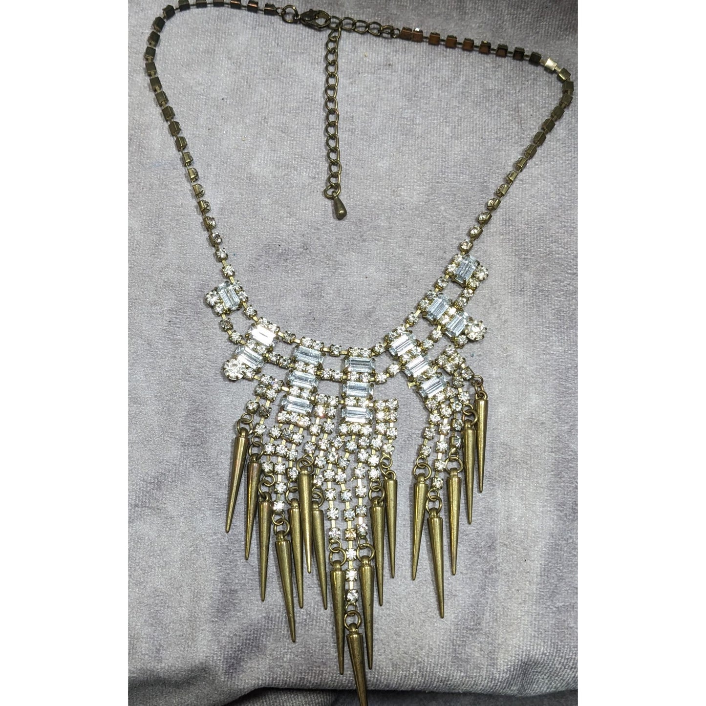 Industrial Glam Rhinestone Gold Tone Statement Necklace