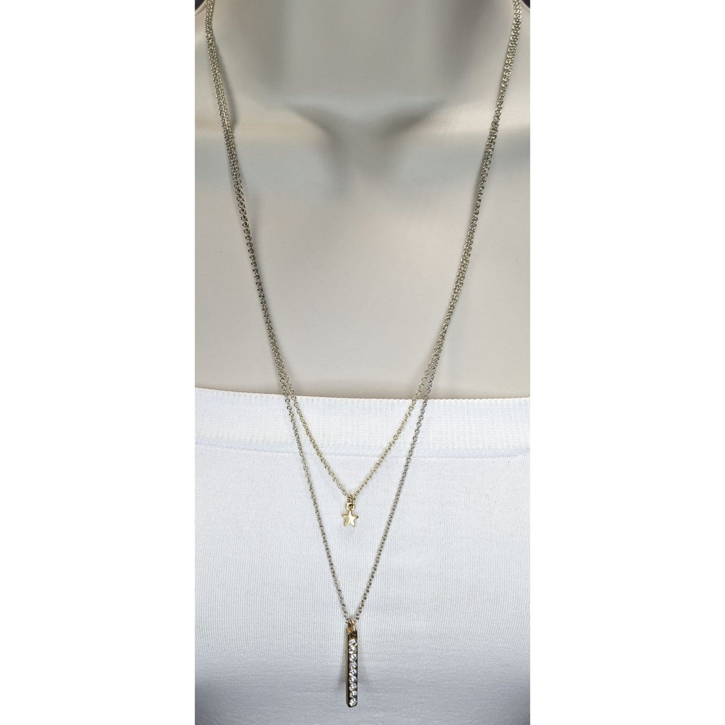 Y2K Abercrombie & Fitch Layered Star Rhinestone Bar Pendant Necklace