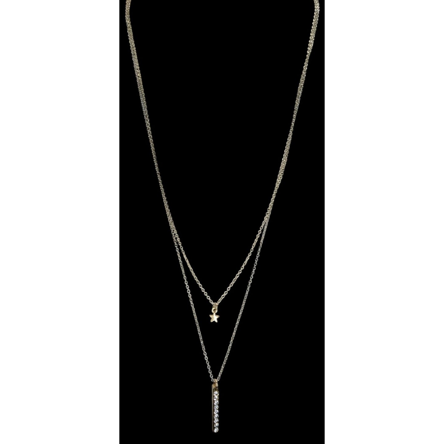 Y2K Abercrombie & Fitch Layered Star Rhinestone Bar Pendant Necklace