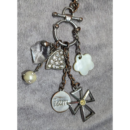 Vintage Religious Inspirational Multi Charm Cross Pendant Necklace With Mother Of Pearl Accents