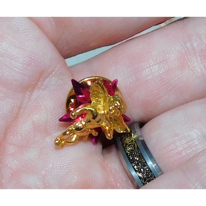Vintage Cherub Angel Lapel Pin Gold Tone With Pink Star Sequin Accent
