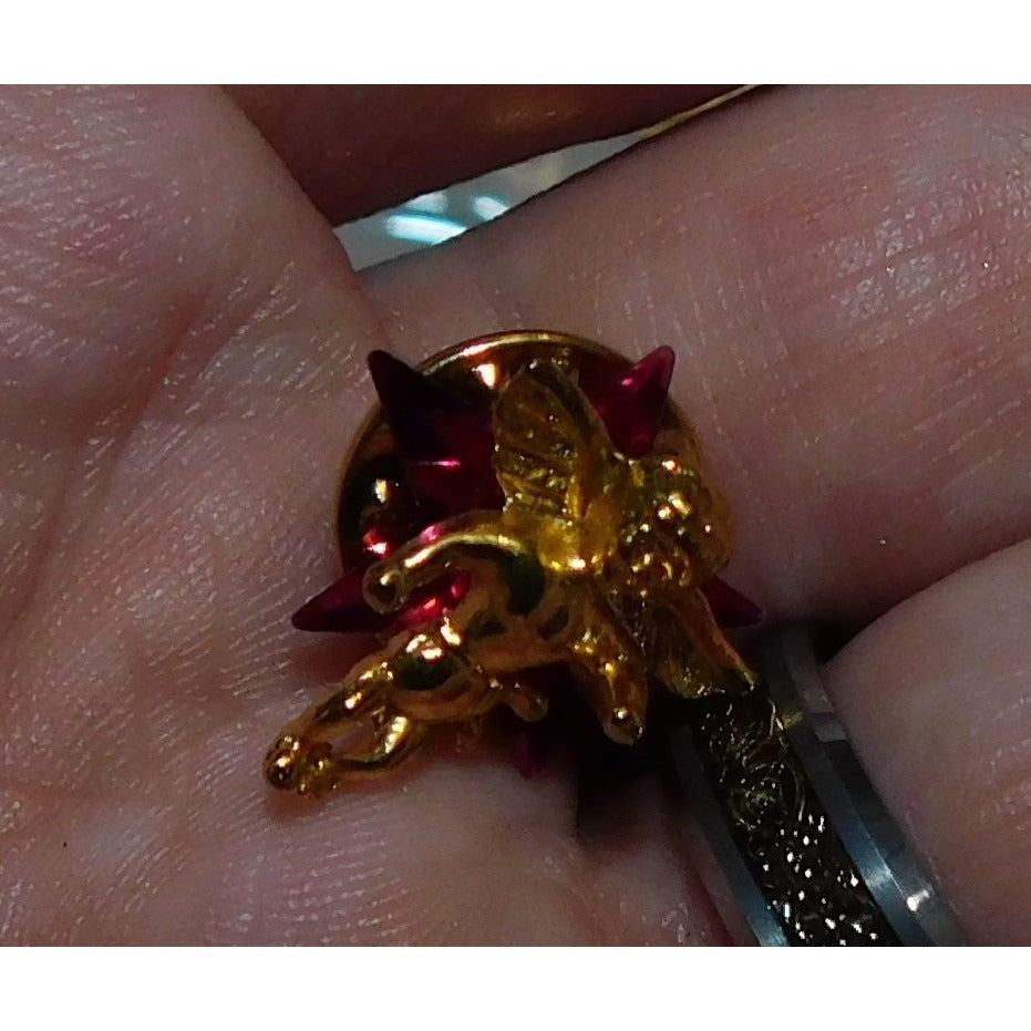 Vintage Cherub Angel Lapel Pin Gold Tone With Pink Star Sequin Accent