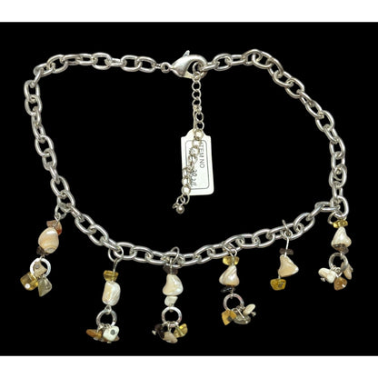 Handmade Gemstone Chip Fringe Necklace On Silver Tone Chain