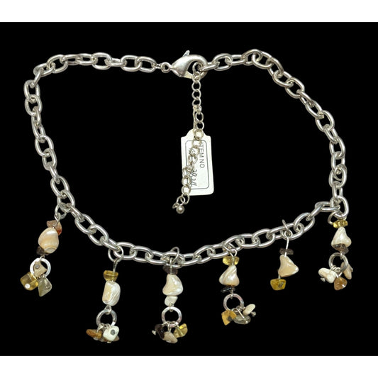 Handmade Gemstone Chip Fringe Necklace On Silver Tone Chain