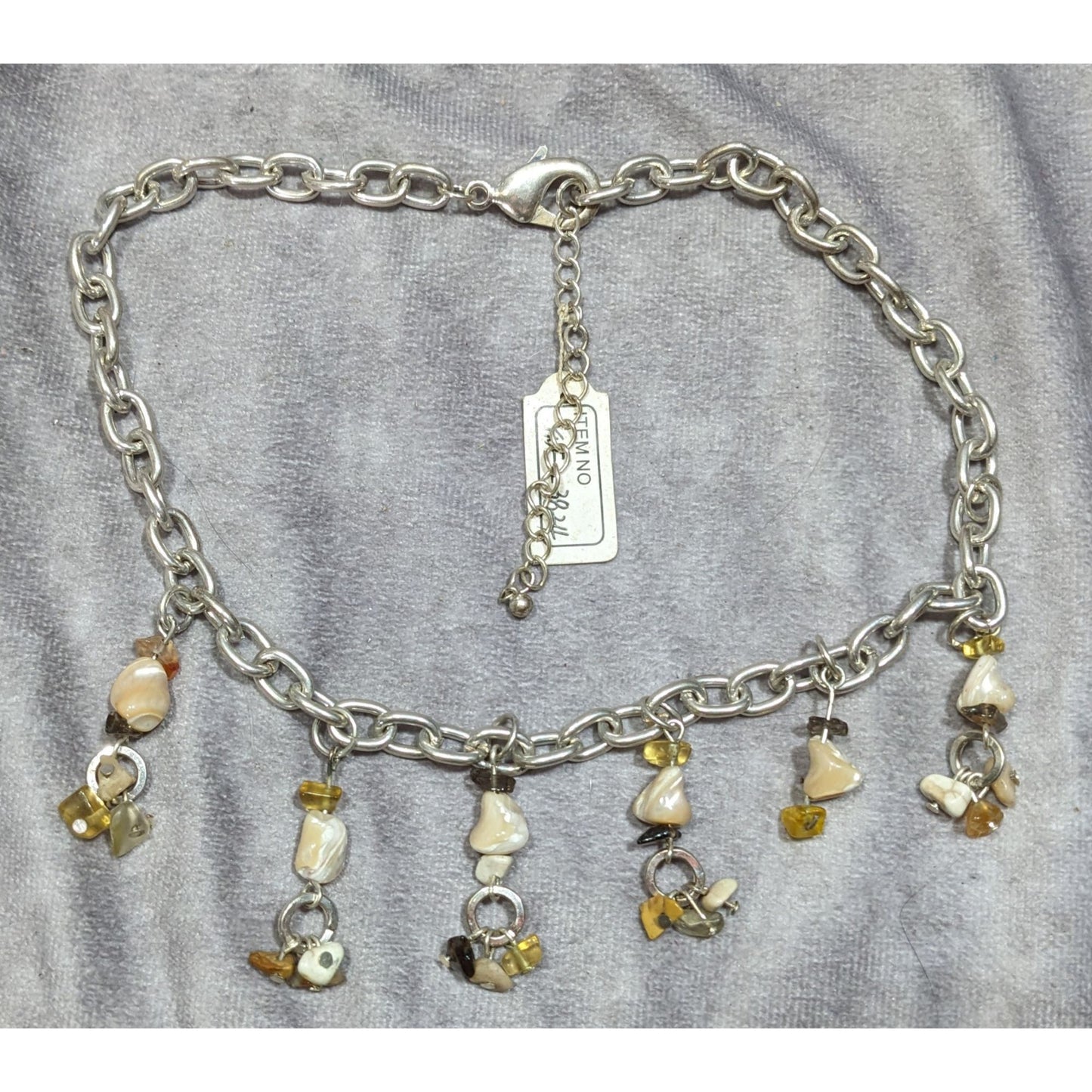 Handmade Gemstone Chip Fringe Necklace On Silver Tone Chain