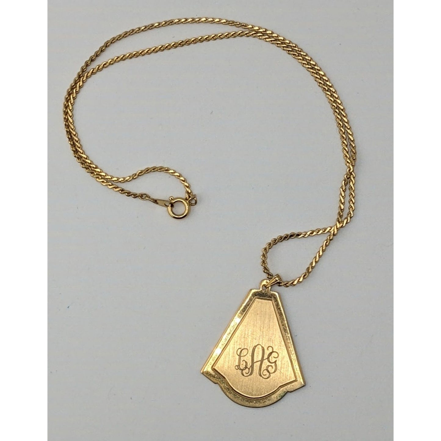 Vintage Art Deco Style LAG Monogram Engraved Gold-Tone Pendant Necklace