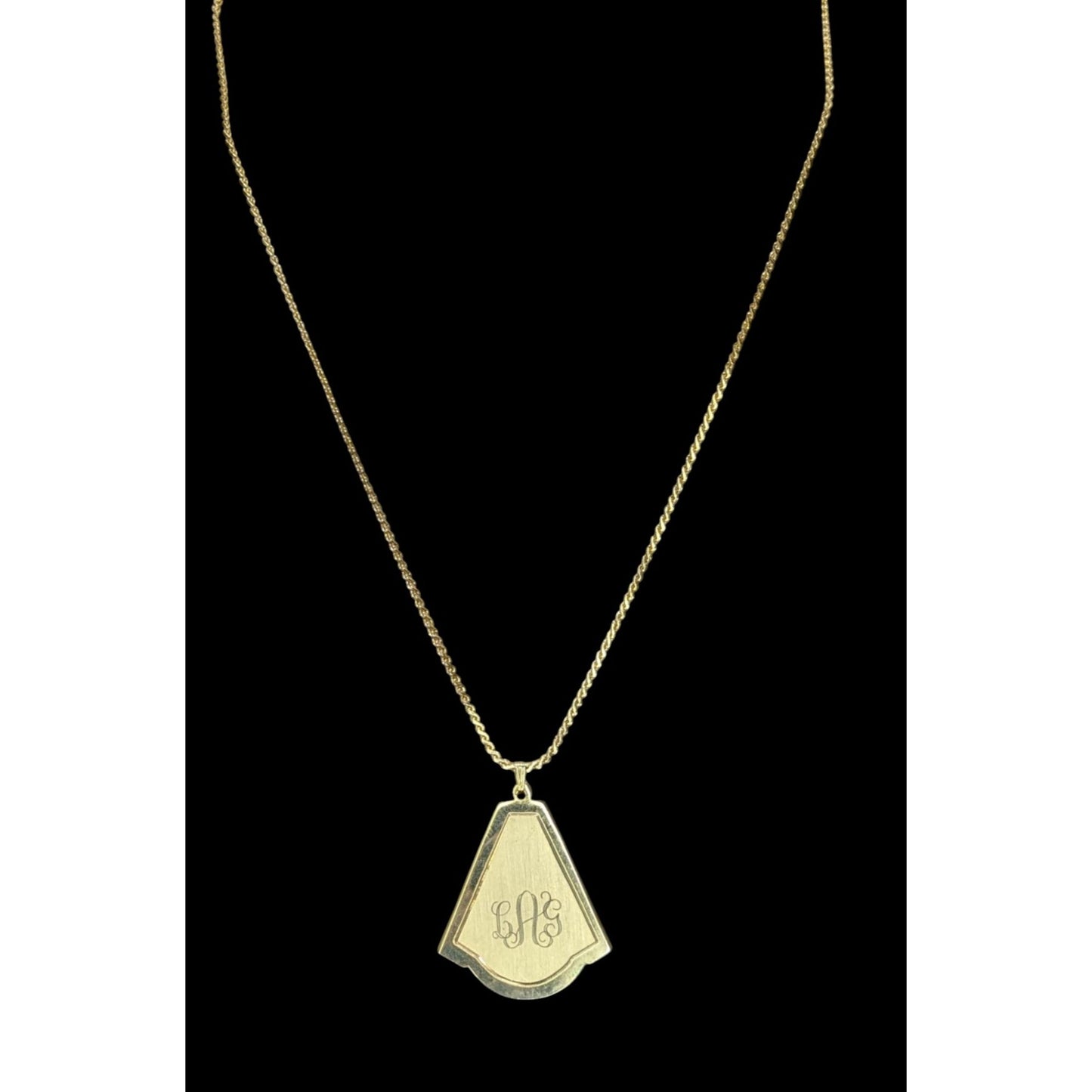 Vintage Art Deco Style LAG Monogram Engraved Gold-Tone Pendant Necklace
