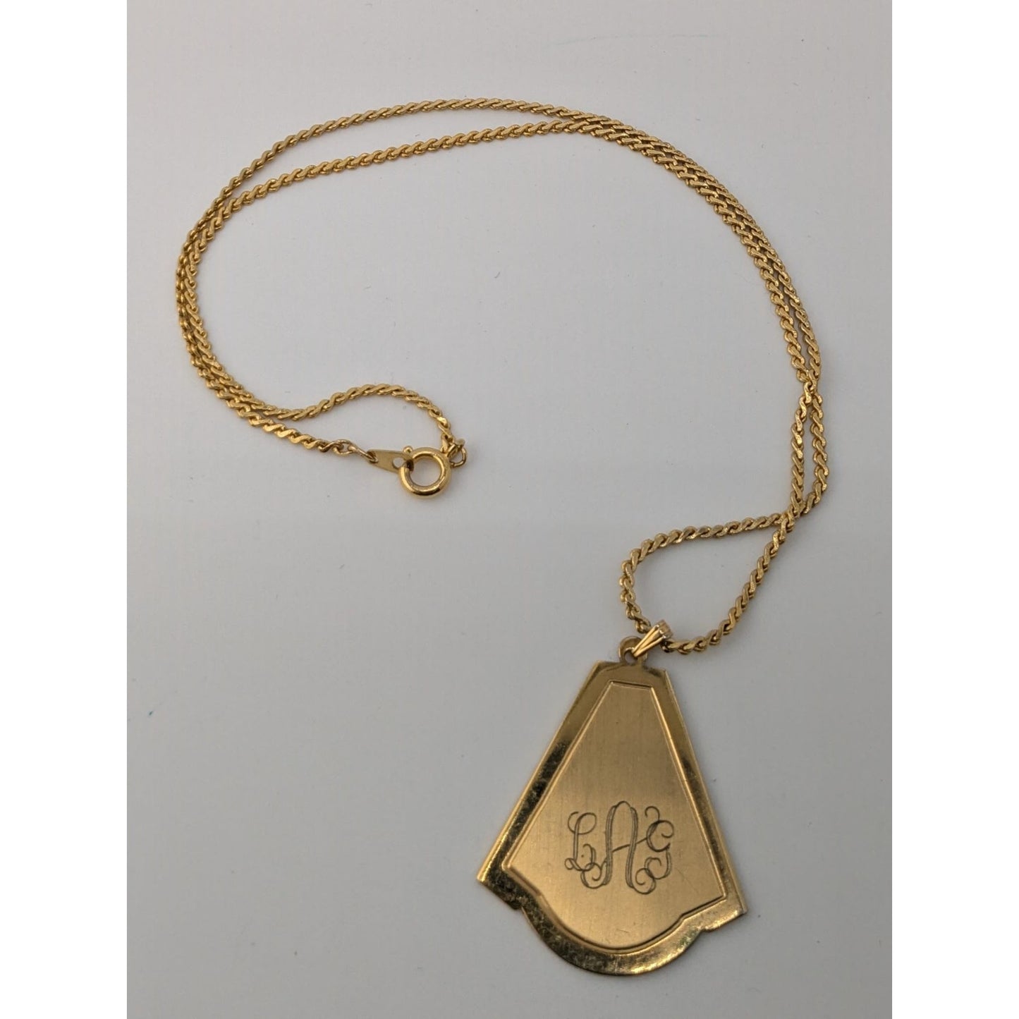 Vintage Art Deco Style LAG Monogram Engraved Gold-Tone Pendant Necklace