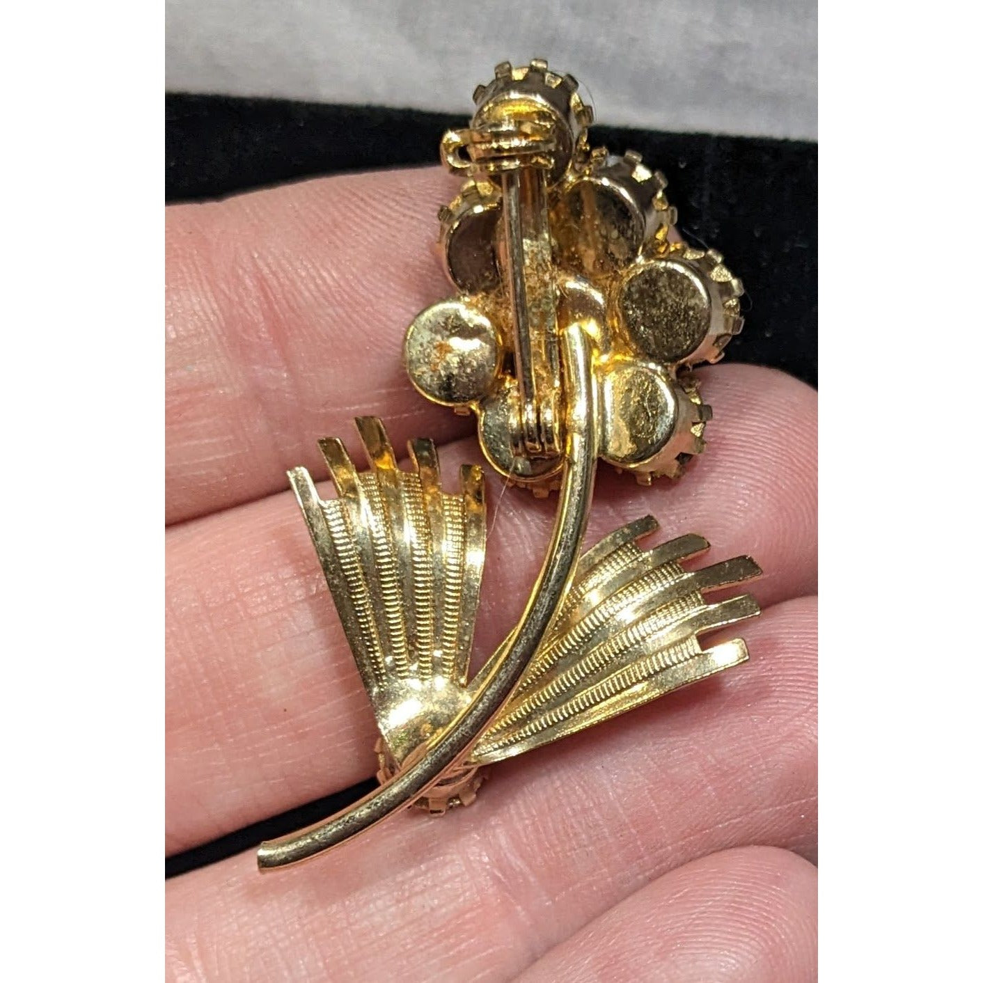 Vintage Purple And Gold Tone Floral Rhinestone Brooch