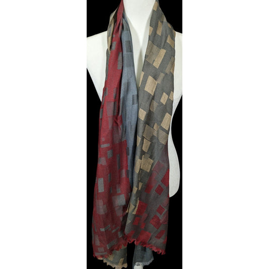 Preppy Chic Geometric Pashmina Red And Grey Scarf