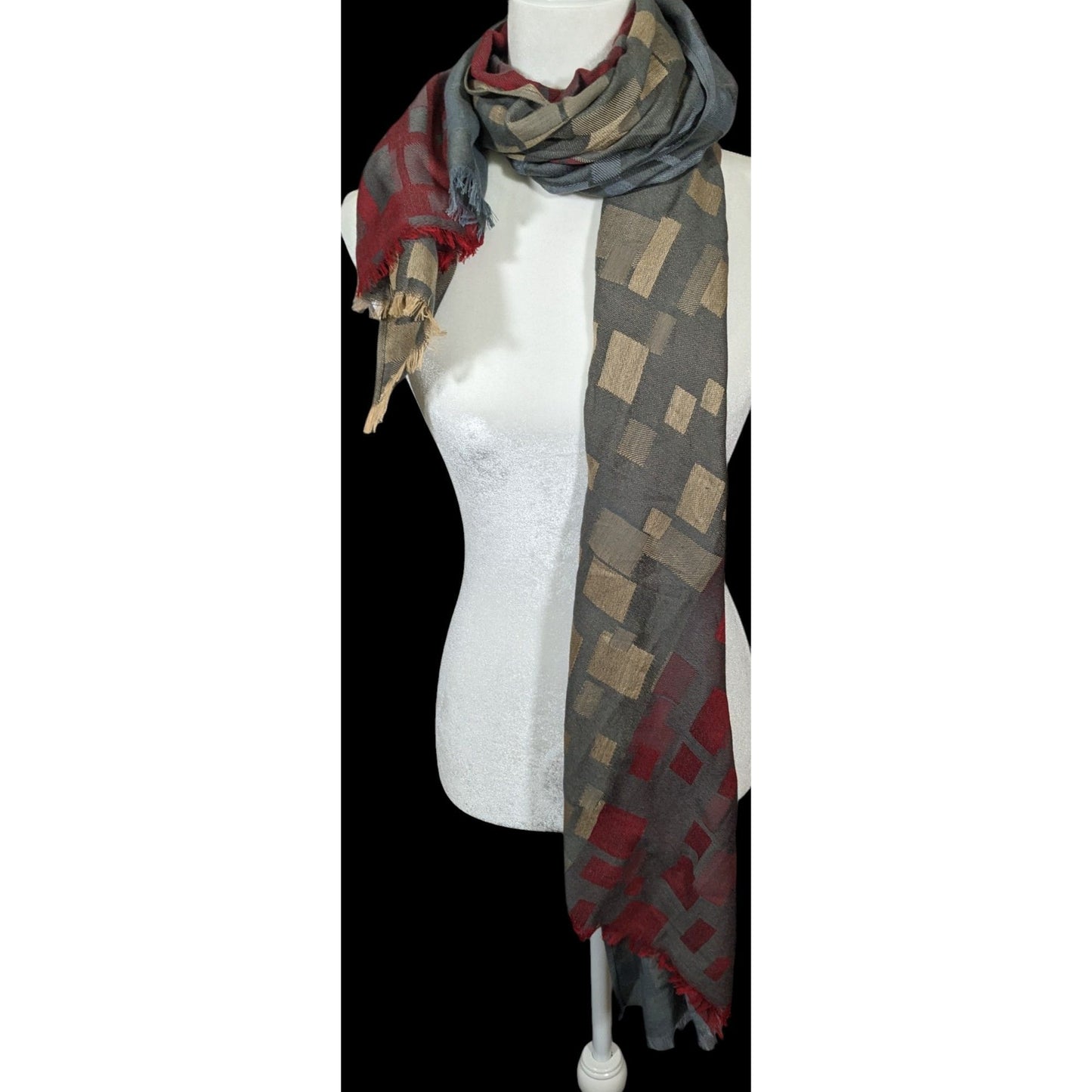 Preppy Chic Geometric Pashmina Red And Grey Scarf