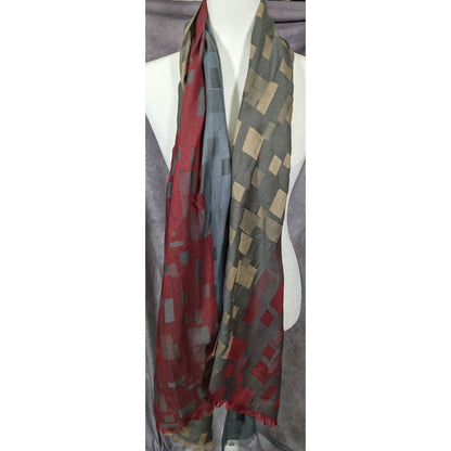 Preppy Chic Geometric Pashmina Red And Grey Scarf