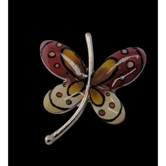 Vintage Butterfly Cottagecore Brooch With Colorful Enamel Wings And Silver-Tone Accents